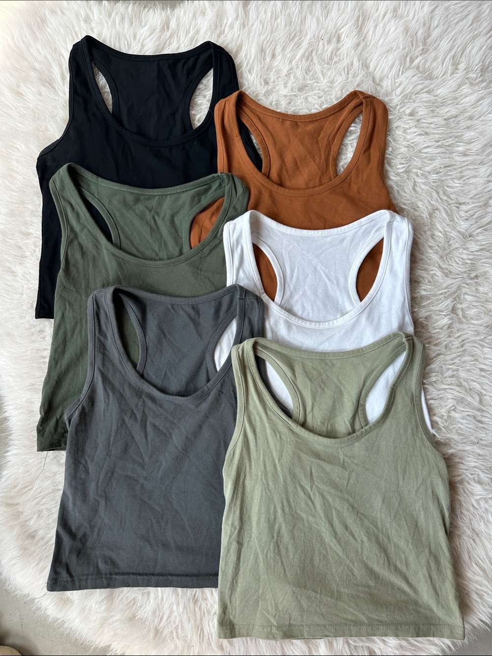 Women’s Cropped Racerback Tank Top - Black, White, Olive, Gray, Brown, Sage